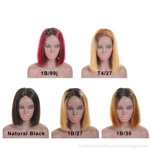 Wholesale Short Pre-Colored Burgundy Glueless Straight Dark Red Wine Bob Lace Front Wig